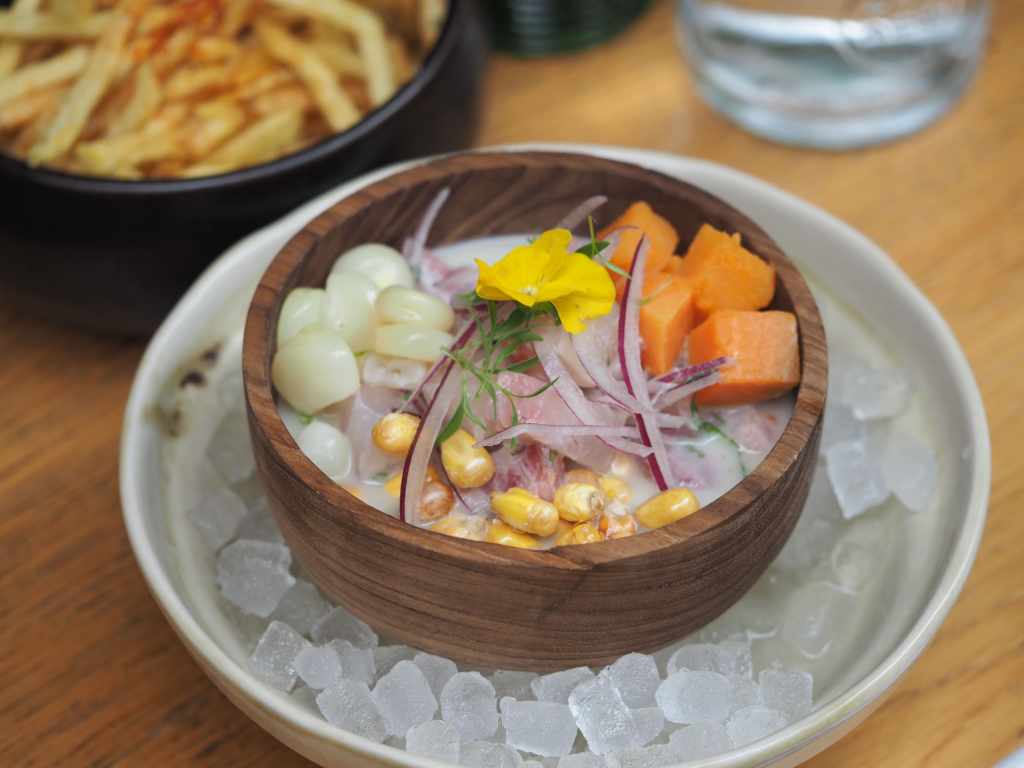 photographie culinaire du ceviche de poisson au restaurant Andia, Paris 